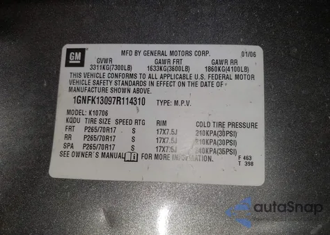 2007 Chevrolet Tahoe Lt из США, поврежденный, VIN 1GNFK13097R114310